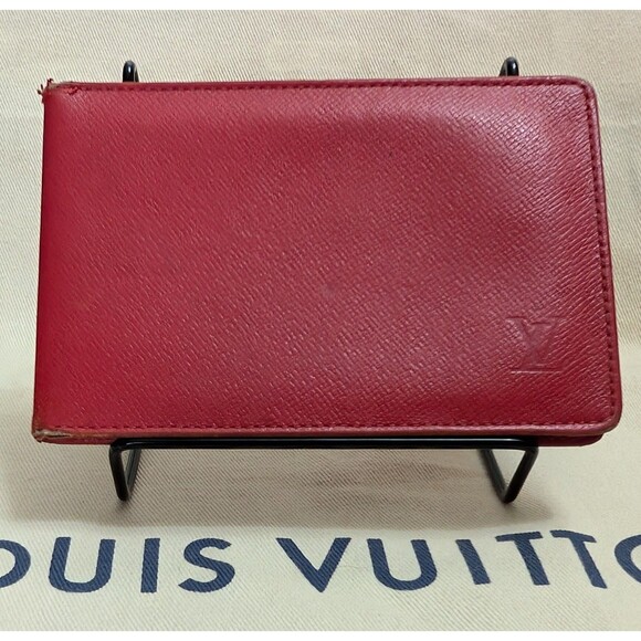 Louis Vuitton Card Holder Wallet Red Taiga Leather Bifold 2000 Authentic SP0090 - Picture 1 of 5